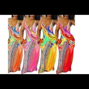 Plus Size Long Pink Multi Colored Maxi Dress
